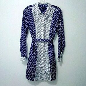 Tommy Hilfiger Blue and White Long Sleeve Button Up Shirt Dress